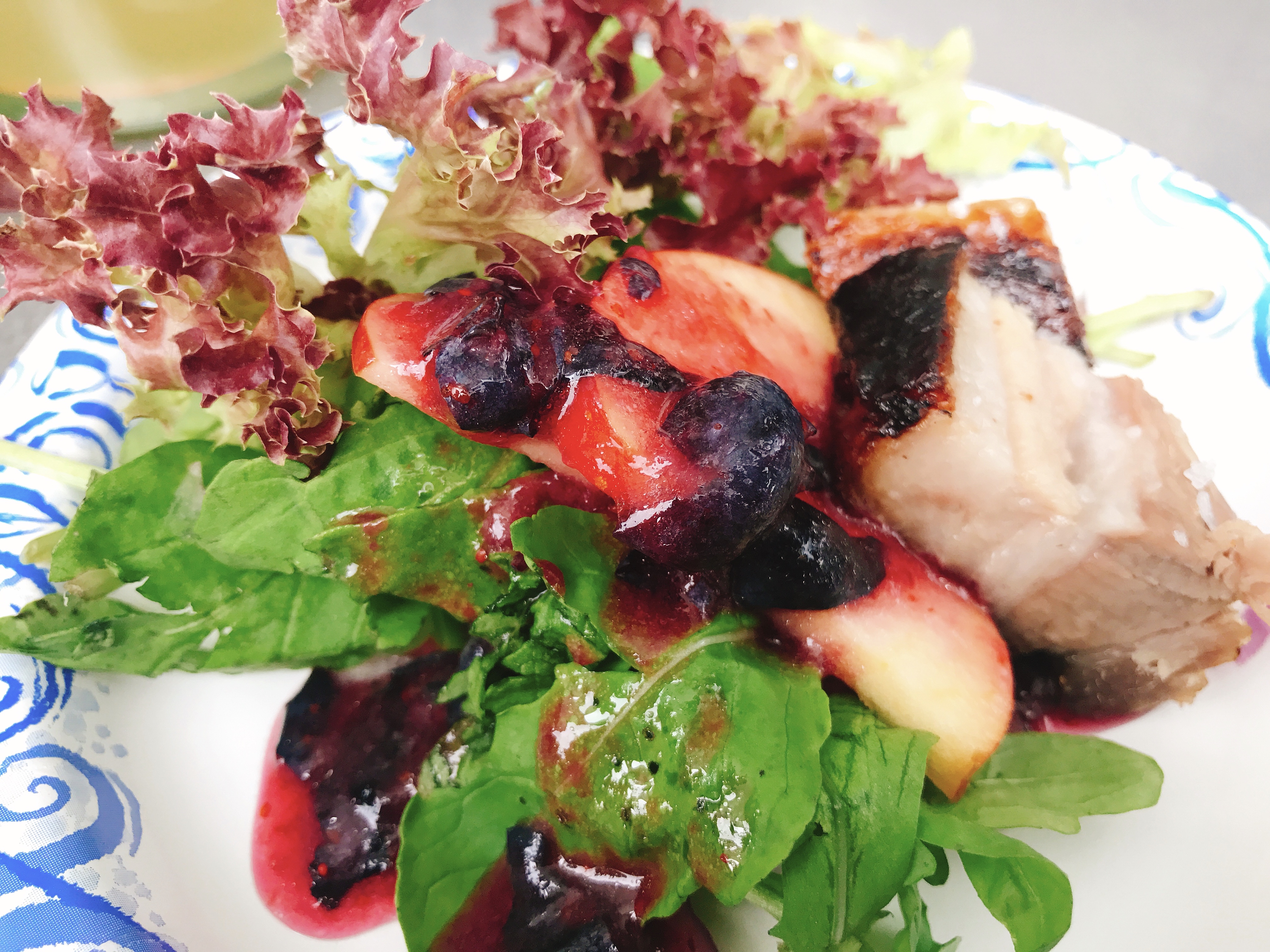 Braised Pork with Cider Glaze and Blueberry Vinaigrette Salad