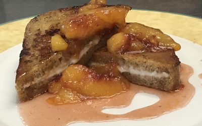 Goat Cheese Stuffed French Toast with a Kicked Up Peach Sauce